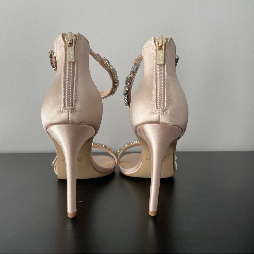 Jewel Badgley Mischka Rayna Satin Heel Sandals - Champagne, Size 10 - Picture 4 of 8